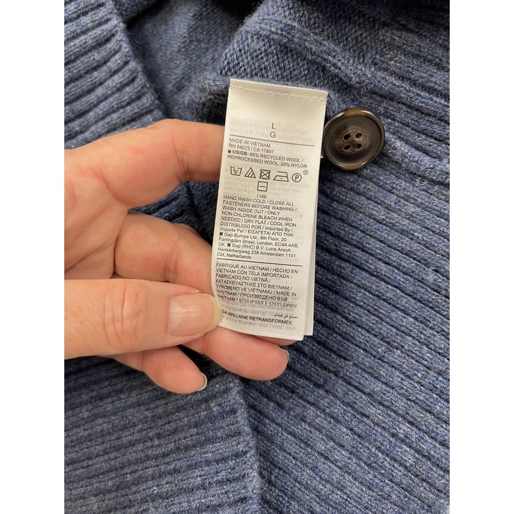Banana Republic Sweater Men Large Blue Wool Blend Fisherman Quiet Luxury Minimal - Picture 5 of 9